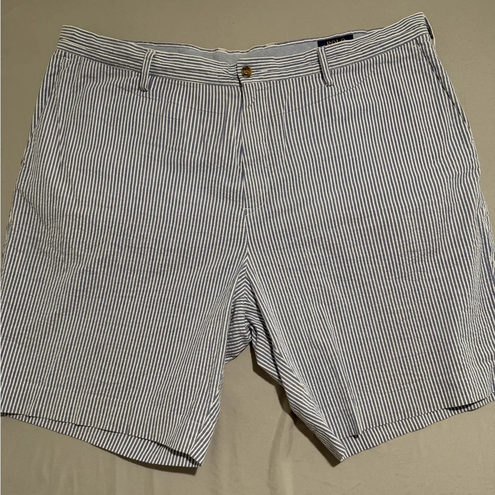POLO‎ Ralph Lauren blue white striped flat front shorts, men's 40